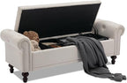 SOFTHION 58.1" Storage Bench for Bedroom, Linen Upholstered by SofthionDesign