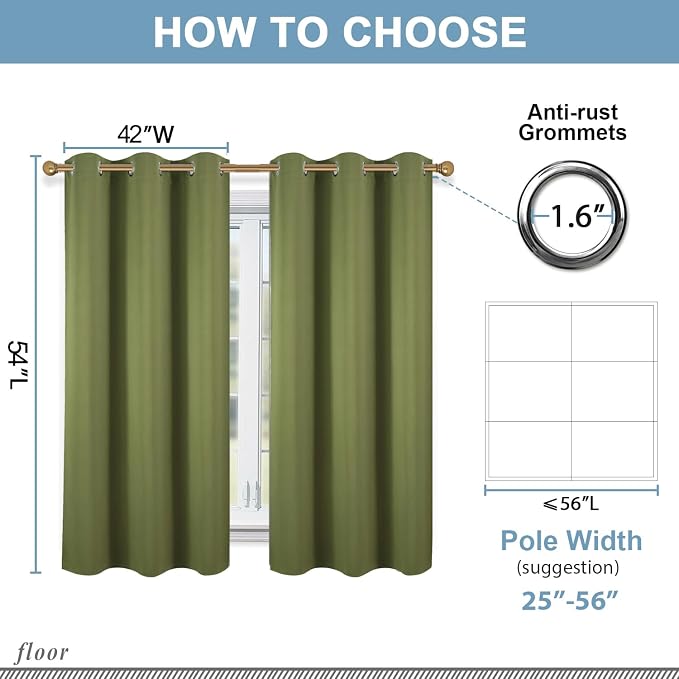 Diraysid Olive Green Grommet Blackout Curtains - Image 6