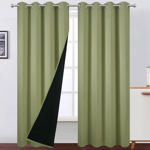 100% Blackout Curtains 84 Inch Long Sage Green Curtains 2 Panels by Lemomo