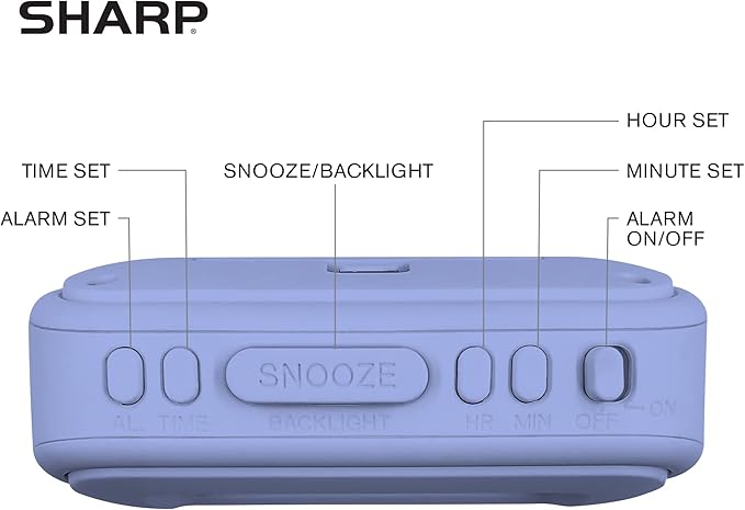 Sharp Battery Alarm Clock with Soft-Touch Case and Blue Backlight, Lavender | - Image 4