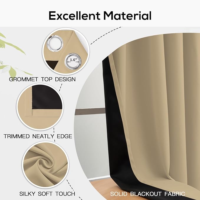Yakamok Biscotti Beige Blackout Curtains 84 inches Long - Image 4
