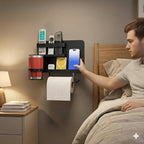 Bedside Shelf for Bed, Metal Floating Nightstand Wall Organizer, No Drill Dorm - Image 3