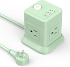 FDTEK Cube Power Strip USB C, 4 Outlets 3 USB 5 FT Extension Cord Green | Flat by FDTEK