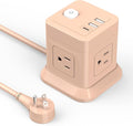 FDTEK Cube Power Strip with USB C, 4 Outlets 3 USB 5 FT Extension Cord Pink | by FDTEK