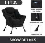 Lazy Chair with Ottoman, Comfy Accent Reading Chair, Removable Cover, with - Image 4