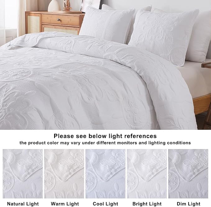 B2EVER White Damask Quilt King Size Bedding Sets - Image 8