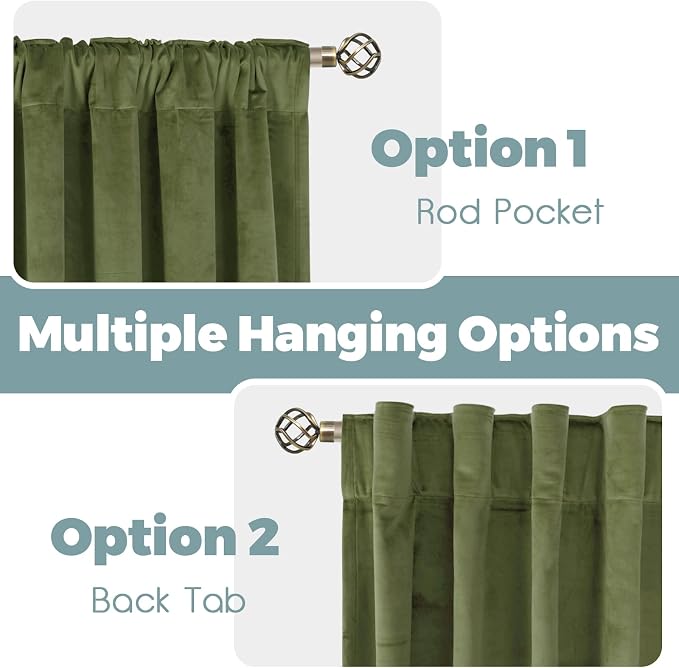 BGment Sage Green Velvet Blackout Curtains 80 Inches Long - Image 3