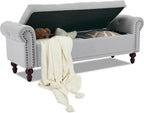 SOFTHION 58.1" Storage Bench for Bedroom, Velvet Upholstered, Light Grey | End by SofthionDesign