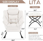 Lazy Chair with Ottoman, Comfy Accent Reading Chair, Removable Cover, with - Image 3
