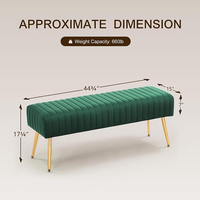Furnimart 44 Inch Green Velvet Bench Ottoman Comfortable Footrest Stool Table - Image 3
