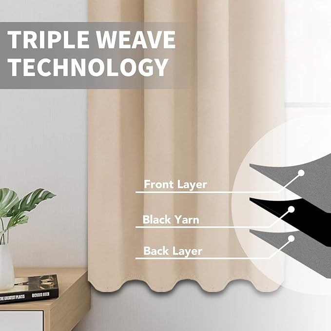 Easy-Going Thermal Grommet Blackout Curtains, 2 Panels 52x63 in, Noise Reduction - Image 3