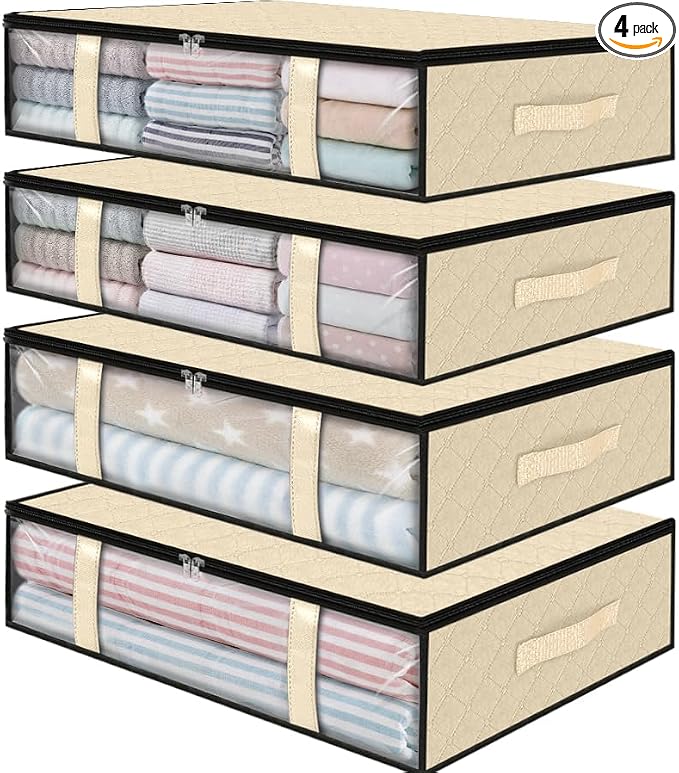 StorageRight Under Bed Storage Bags, 4 Pack, Comforters, Blankets and Seasonal by StorageRight
