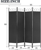 4 Panel Room Divider 6FT Steel Frame Screen Folding Privacy Divider - Image 7
