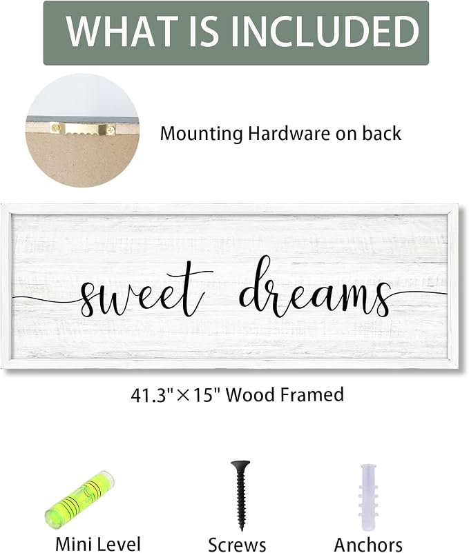 Sweet Dreams Wall Decor Above Bed 41.3''×15'' Large Farmhouse Wall Decor - Image 3