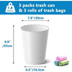 Lysam Bathroom Trash Can 3 Pack, 1.8 Gallon Small Trash Can - Image 3