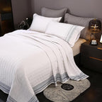 ROOMLIFE 100% Cotton Quilt Set King Embroidery Geometric Pattern 3-Piece | - Image 3