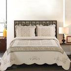 ROOMLIFE Quilt Set Queen Size 3D Floral Embroidery Pattern 3-Piece Cotton by ROOMLIFE