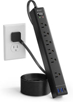 SUPERDANNY 6Ft Thin Extension Cord, Flat Plug Surge Protector Power Strip | - Image 9
