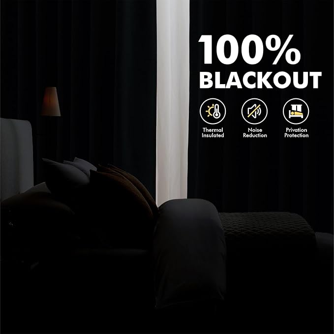MIULEE 100% Blackout Linen Curtains 42 x 63 Inch Midnight Blue 2 Panels | - Image 2