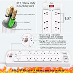ALESTOR 6 Ft Surge Protector Power Strip - Image 6