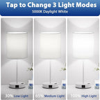 17.6" White Touch Lamps for Bedroom Set of 2 - Image 3
