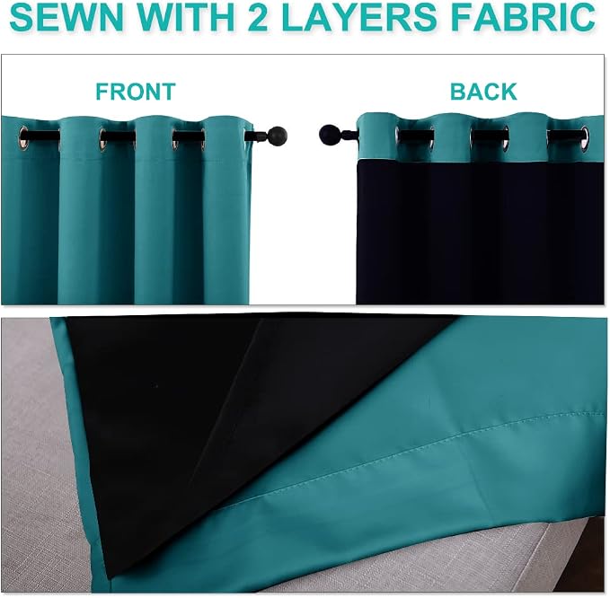 NICETOWN Peacock Teal Blackout Curtains 90 inches Long, Full Light Blocking - Image 5