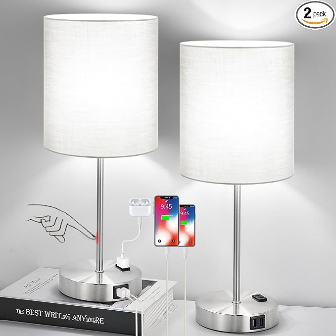 Set of 2 Grey Touch Control Table Lamps by BringBrightnesstoYourLife