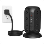 TESSAN Tower Power Strip Surge Protector, Flat Extension Cord 10 Ft, 5 USB Ports by TESSAN