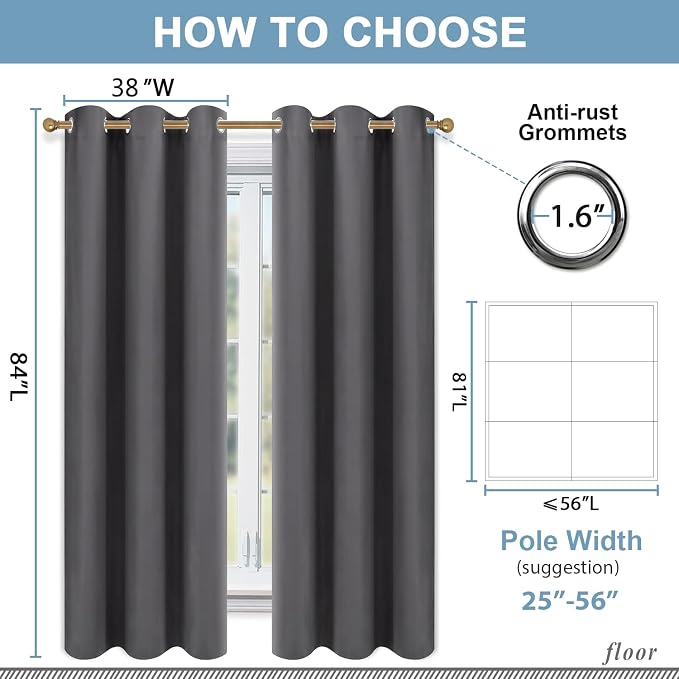 Diraysid Dark Grey Grommet Blackout Curtains - Image 4