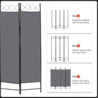 4 Panel Room Divider 6FT Steel Frame Screen Folding Privacy Divider - Image 2