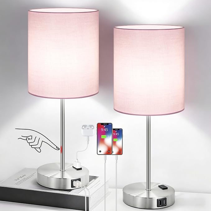 Lynnoland Set of 2 Touch Control Table Lamps, 3-Way Dimmable Bedside Nightstand by BringBrightnesstoYourLife
