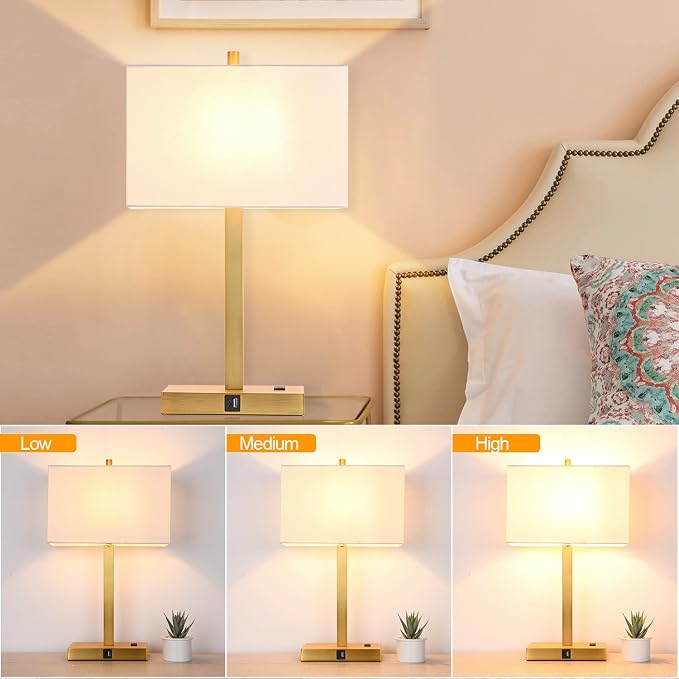 21" Touch Bedside lamps with 2 USB & AC Outlets, 3-Way Dimmable Bedside Table - Image 9