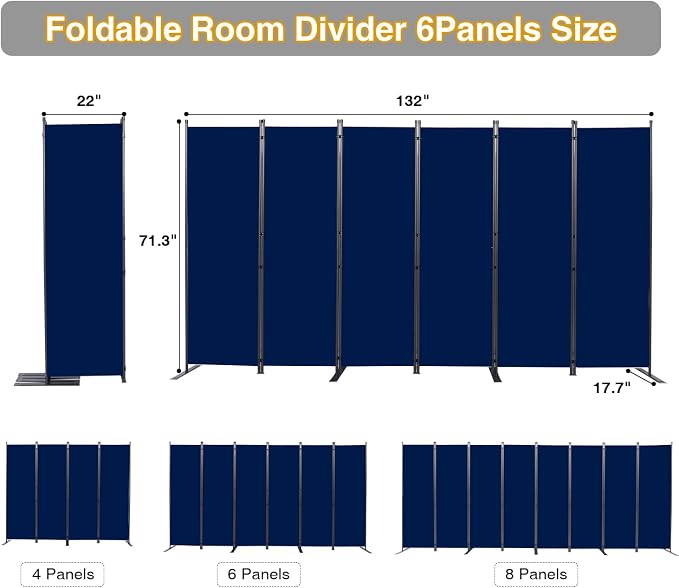 Room Divider, 6 Panel Folding Privacy Screens - Image 2