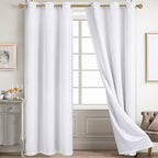 Diraysid 100% Blackout Curtains White Linen Curtains - Image 2