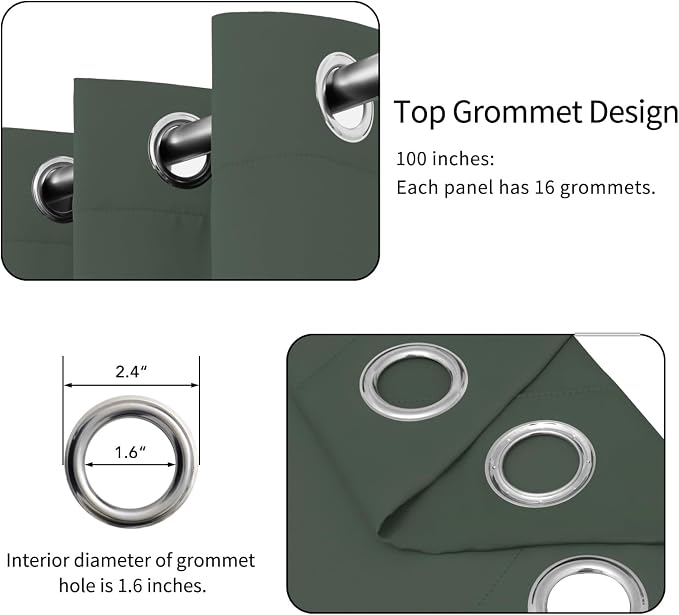 Easy-Going Thermal Grommet Blackout Curtains, 1 Panels 100x84 in | Greyish Green - Image 4
