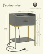 Nightstand with Charging Station, 3-Tier Bedside Table - Image 2