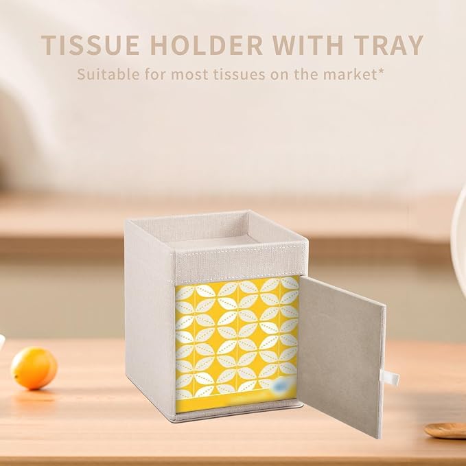 Tissue Box Cover with Storage Tray Square Tissue Box Holder PU Leather Facial - Image 2