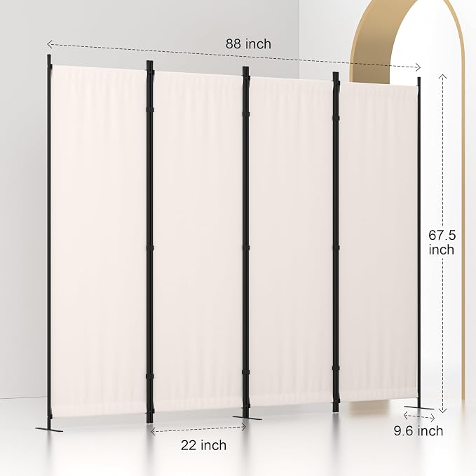 Room Divider, 4 Panel Folding Screen, 88” Portable Separating 3 Feet | - Image 5
