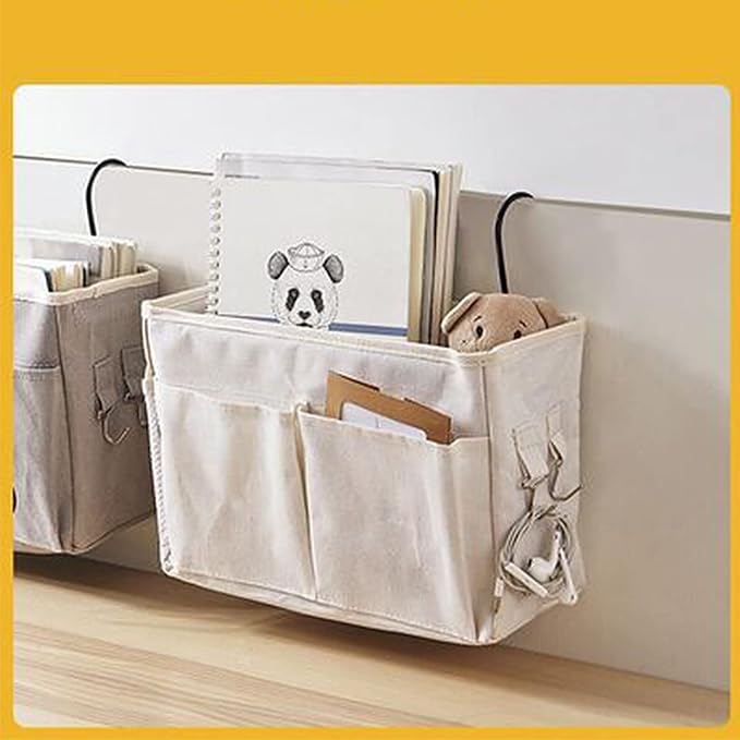 F&Y Cotton Linen Bedside Hanging Organizers, Storage Pocket Basket - Image 3