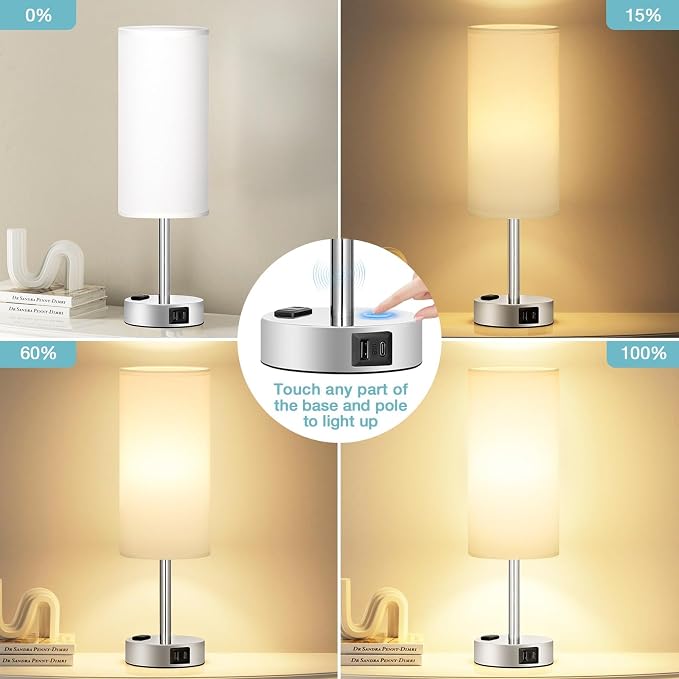 White Touch Bedroom Table Lamp - Image 2