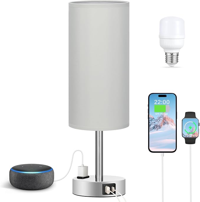 Light Grey Table Lamp for Nightstand - Image 6