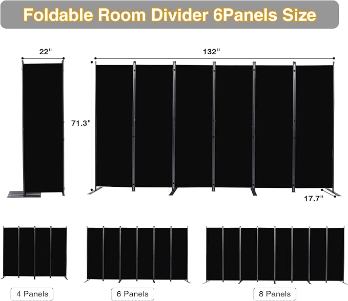 Room Divider, 6 Panel Folding Privacy Screens - Image 2