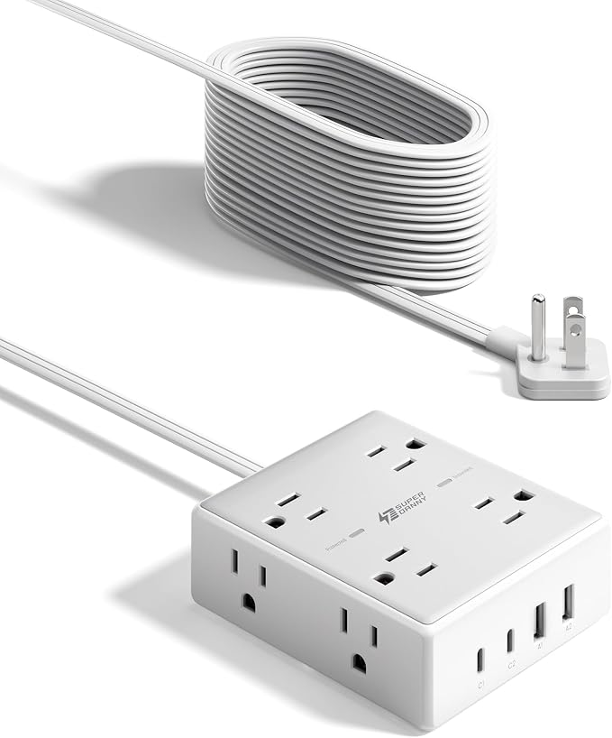 SUPERDANNY Extension Cord, Flat Plug Surge Protector Power Strip, 20Ft | 8 AC & - Image 9
