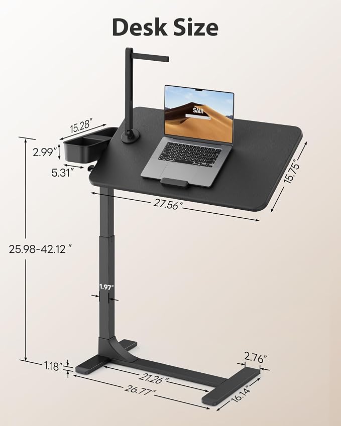 SAIJI Magnetic Height and 360° Angle Adjustable Overbed Bedside Table Tray | - Image 2