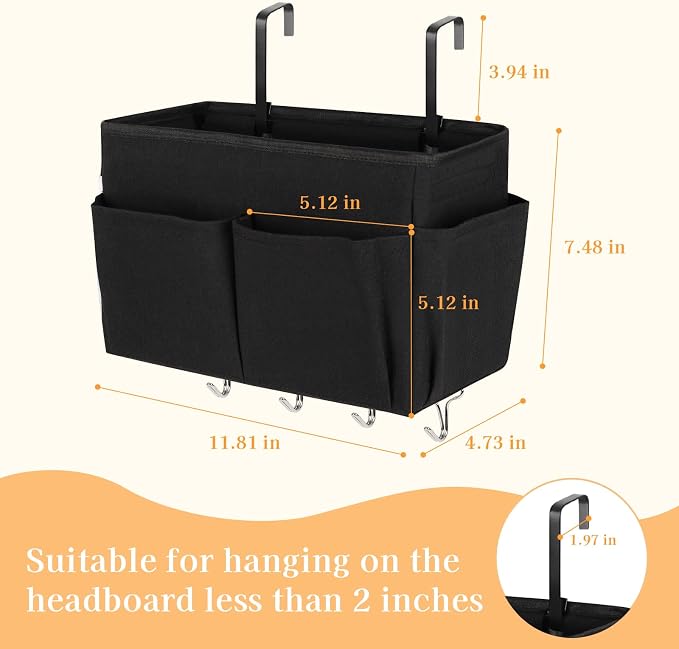 Bedside Caddy Organizer 5 Pockets and 4 Hooks - Image 2