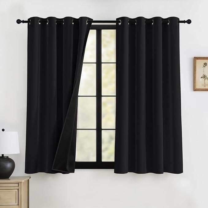 RYB HOME Black Blackout Curtains 63 inches Length by RYBHOME