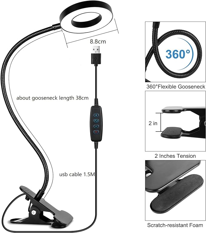 Woputne Desk Lamps Clip on Reading Light - Image 4
