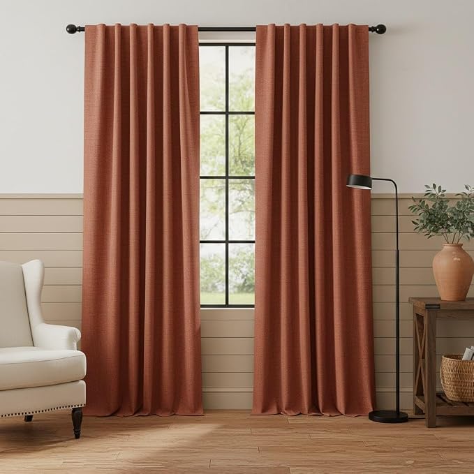 RYB HOME 100% Blackout Linen Textured Curtains 90 Inch Long by RYBHOME