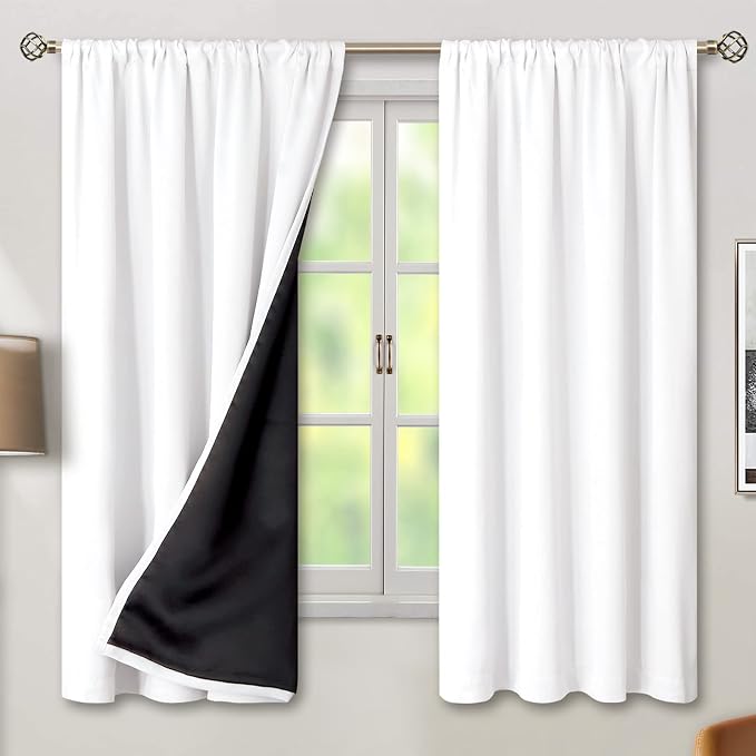 BGment White Blackout Curtains for Bedroom 63 Inch Long 2 Panels | Thermal by BGment