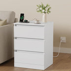 Nightstand with Charging Station, Bedside Tables with 3 Drawers, Side Table - Image 2
